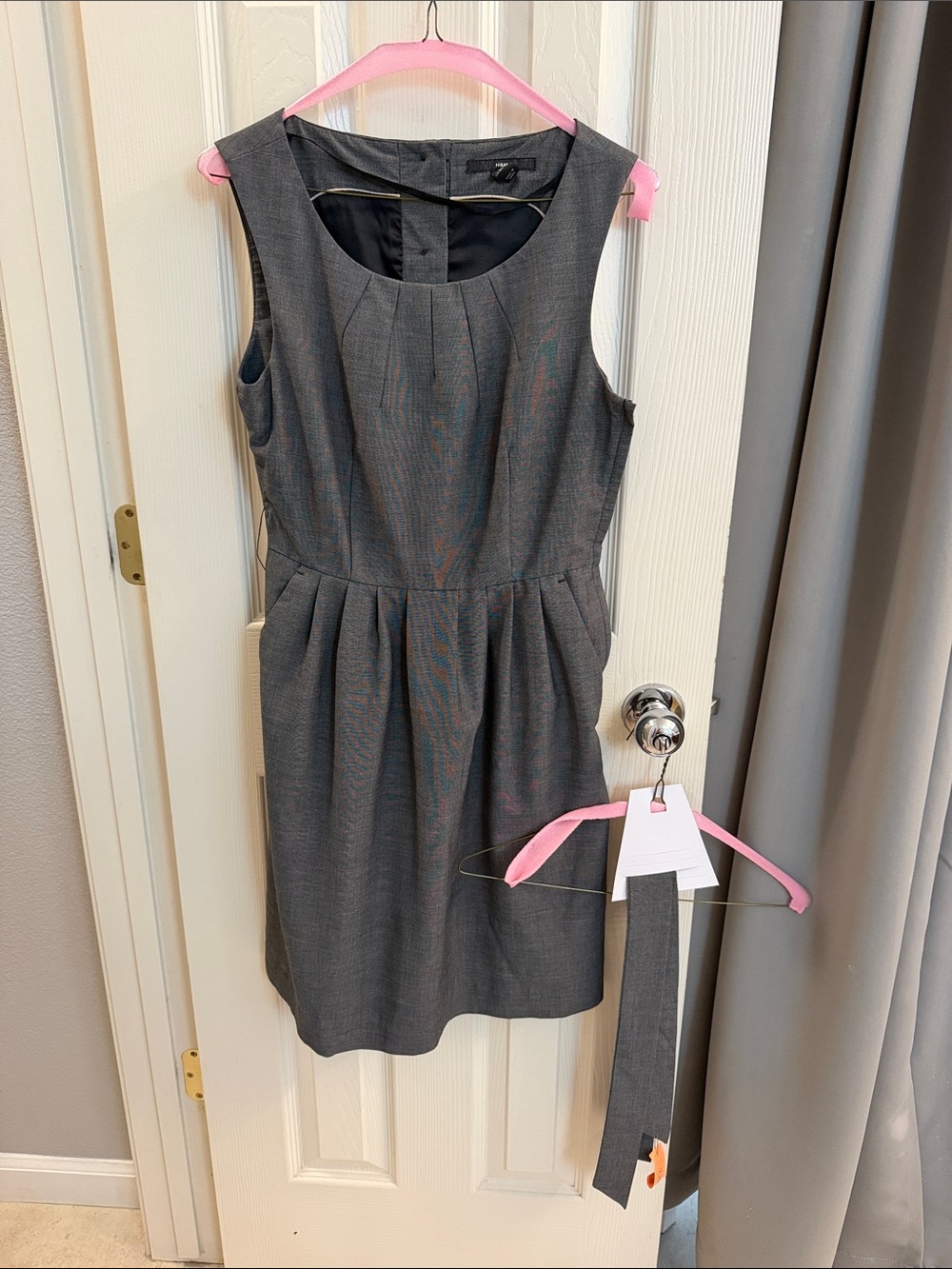 H&M Charcoal Gray Pleated Waist Midi Dress